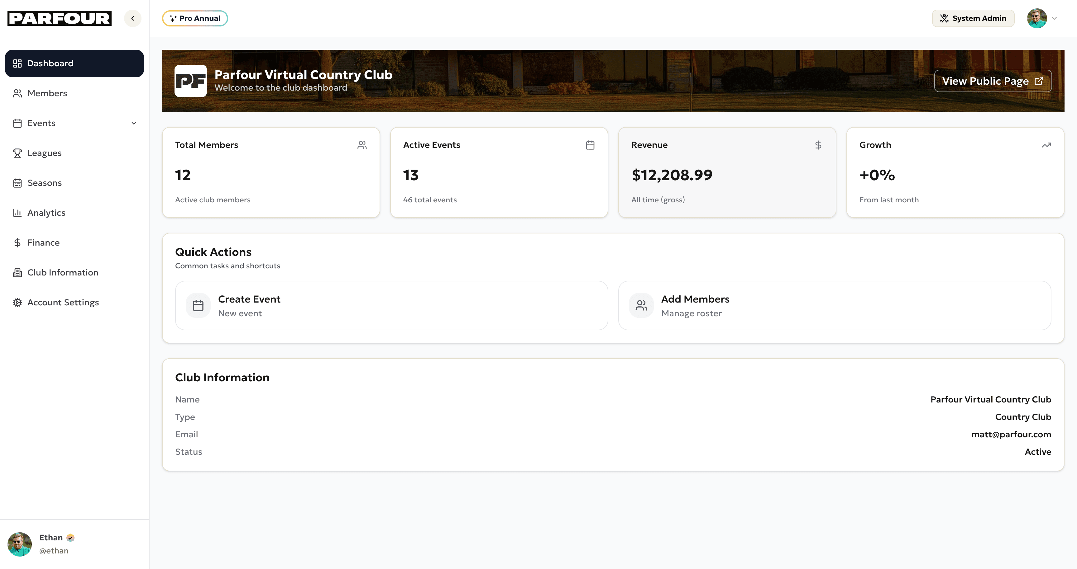Parfour Dashboard - My Clubs